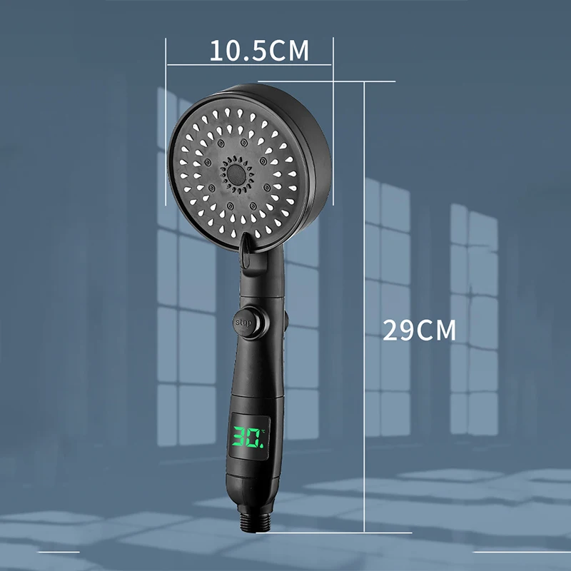 High Pressure Handheld Bathroom Shower Head Water Saving Showerhead Pressurized Adjustable Spray LED Digital Temperature Display