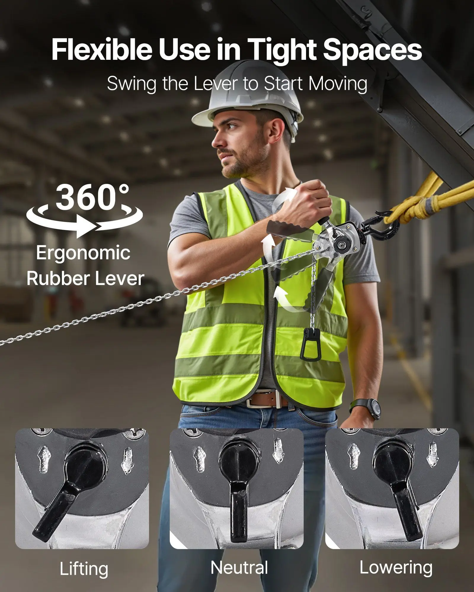 Polipasto de cadena de palanca manual Capacidad de 1/4 toneladas 550 LBS con cadena de aleación G80 de 10 pies y freno de trinquete doble para garaje de construcción de almacén