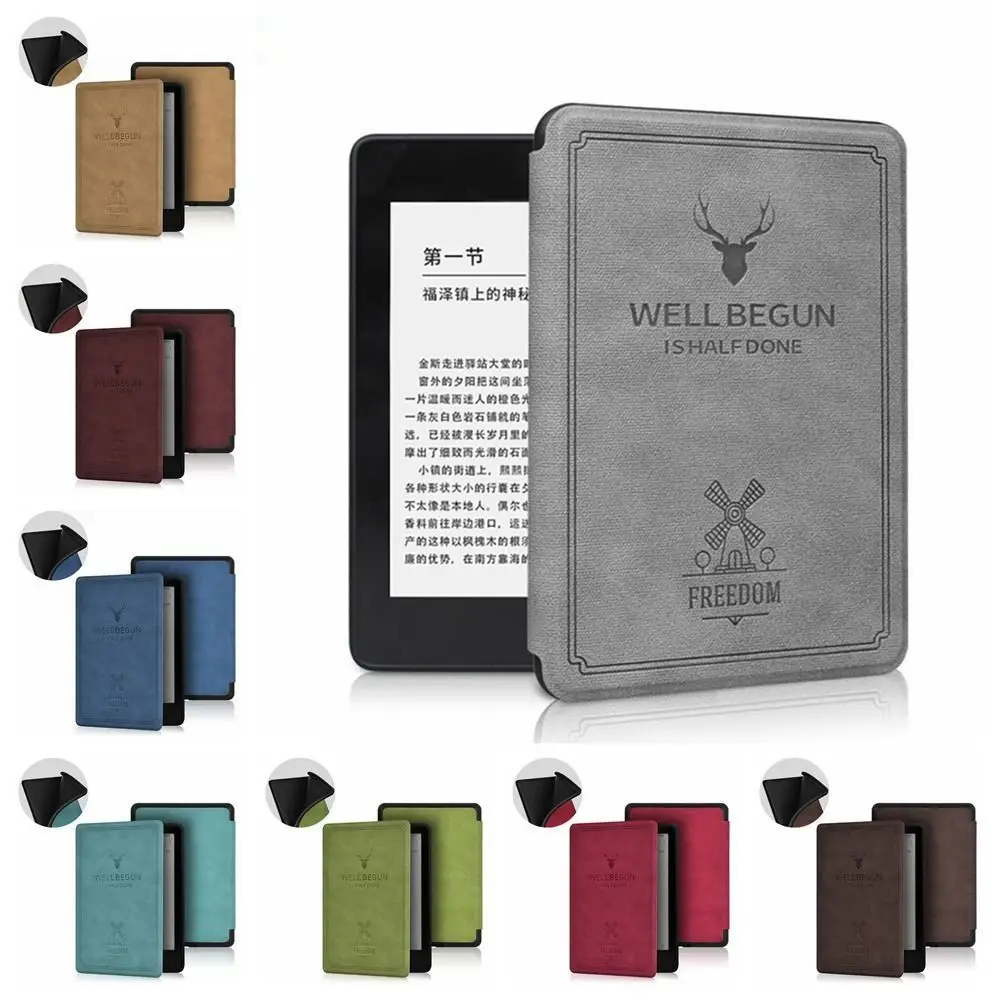 

Elk Printing 6 Inch E-Reader Case Auto Sleep/Wake Anti-scratch Folio Funda Retro PU Leather for Kindle 2024 12th Gen