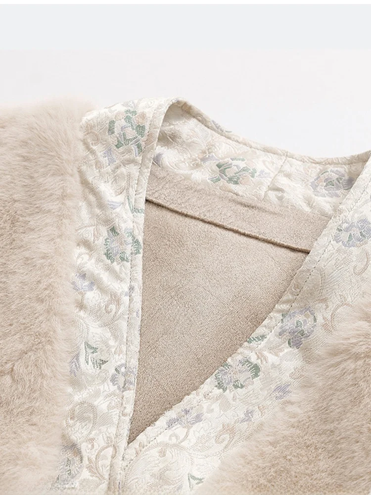 따뜻한 여성용 모피 코트 새로운 중국 스타일 친환경 밍크 외투 겨울 국가 스타일 플러스 V넥 버튼형