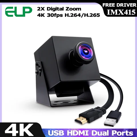 ELP 4K HDMI USB Camera H.264 H.265 30fps CMOS IMX415 USB Webcam 2X Digital Zoom for PC Laptop RPi Live Streaming UVC Free Driver