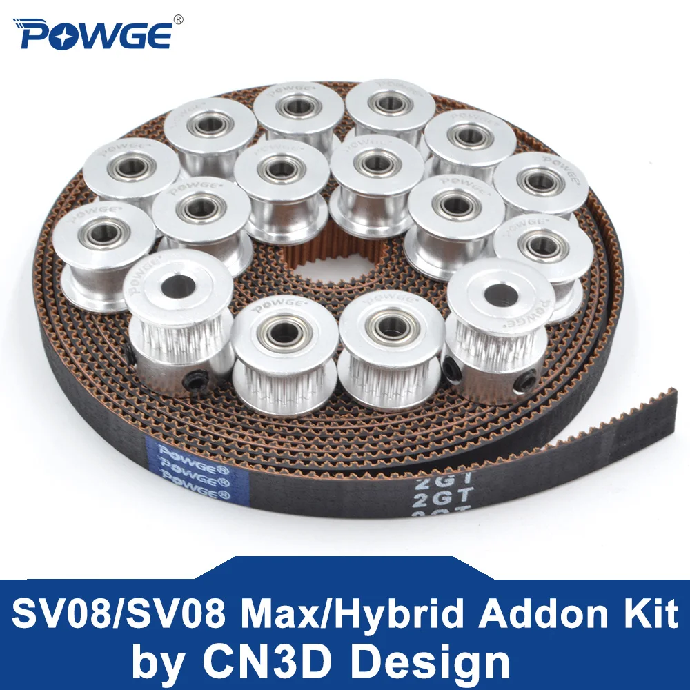 POWGE CN3D SV08/SV08 Max/Hybrid Addon Kit of width 7.7mm 2GT RF Open Timing Belt 20 Teeth 2GT Idler Timing pulley 3D Printer