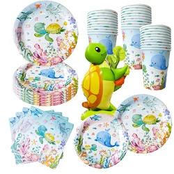 Cute Marine Animal Tortoise Whale Tableware Plates Cups Napkins Kids Sea Ocean Theme Birthday Party Baby Shower Decor Supplies