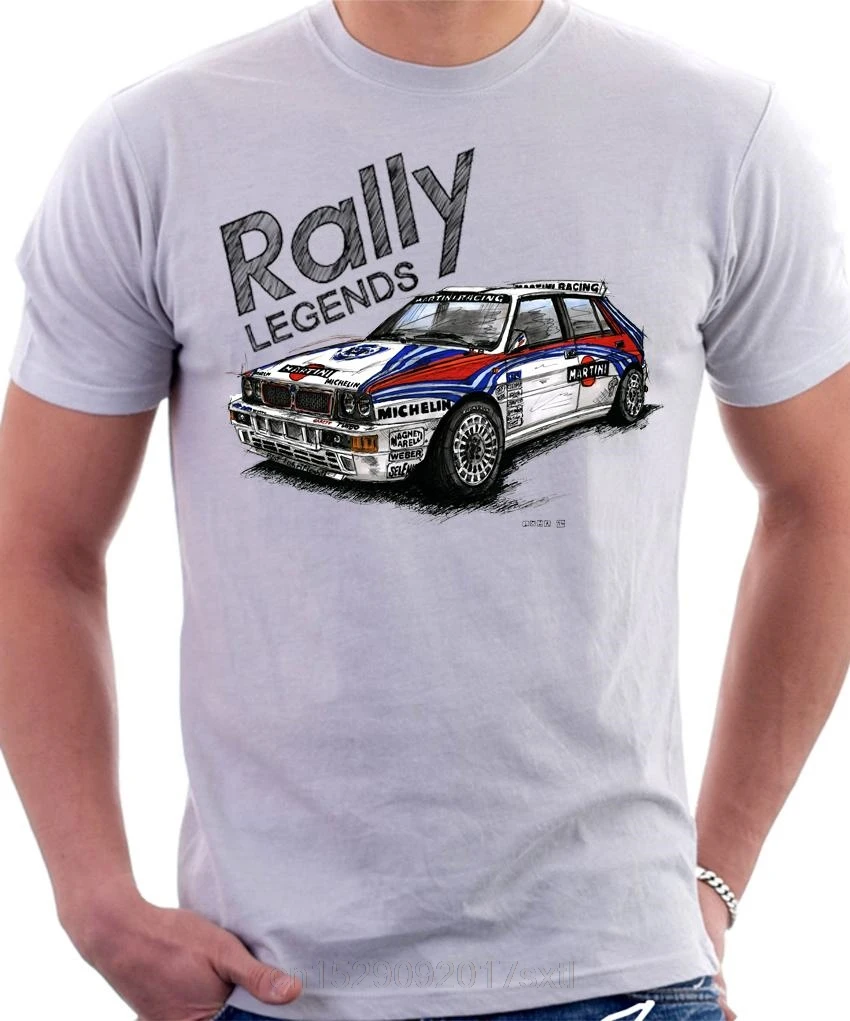 Summer 2020 Short Sleeve Large Size Rally Legend Lancia Delta Integrale Car Grey and Charcoal T-Shirt