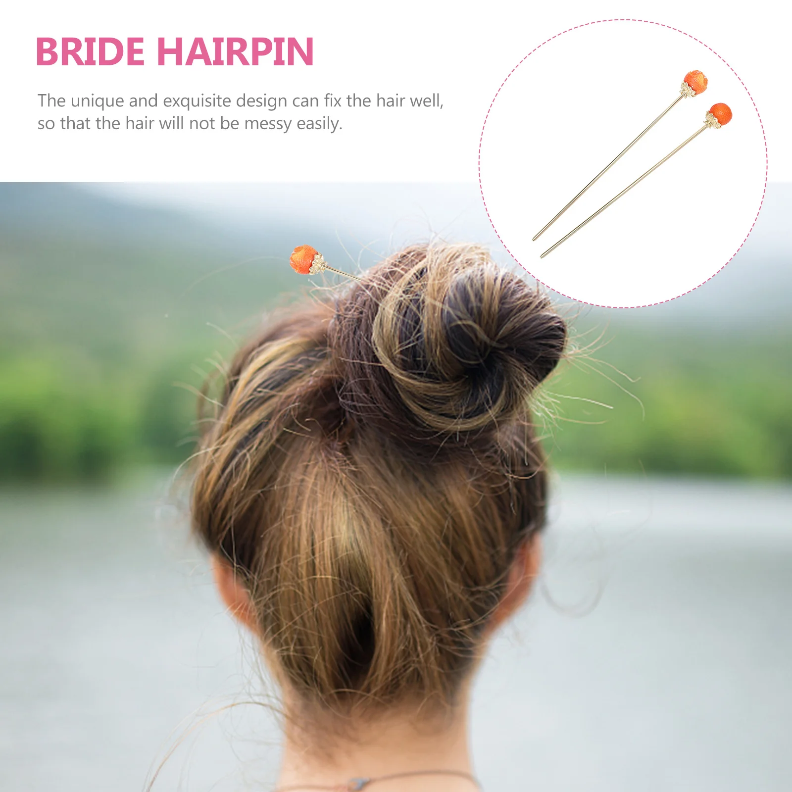 

2Pcs Retro Fruit Hairpin Orange Color Elegant Metal Hair Stick Girl Hair Ornament Bride Headdress Daily Wear Girl Hairpin