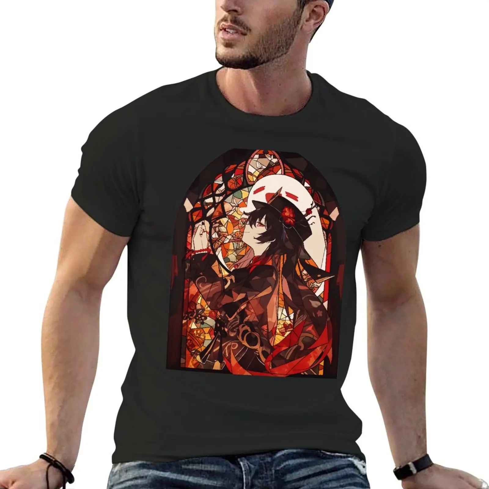 

Stained Glass Hu Tao T-Shirt anime stuff blanks baggy shirts oversizeds mens graphic t-shirts pack