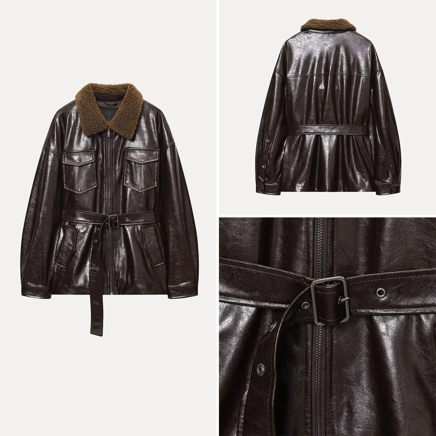 Elegante Giacca in Pelle Rivestita da Donna Autunno 2025, Nuova Collezione, Blu Personalizzato, Abbinabile a Tutto, Maniche Lunghe, Colletto Rovesciato