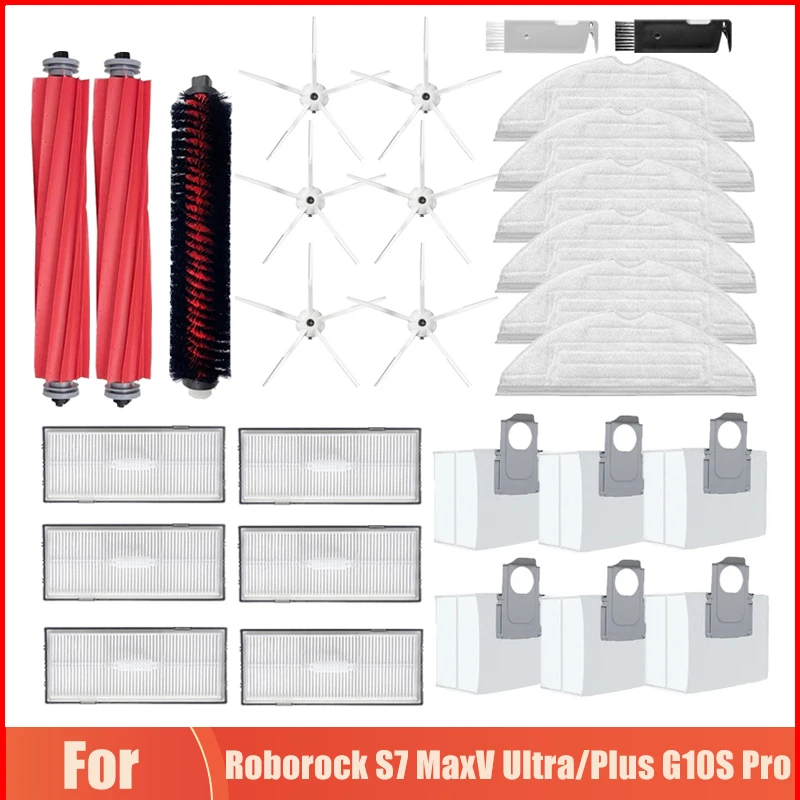 Bolsa de polvo de tela para mopa con filtro Hepa, accesorios de cepillo principal/lateral para aspiradora Roborock S7 MaxV Plus S7 MaxV Ultra G10S G10S Pro