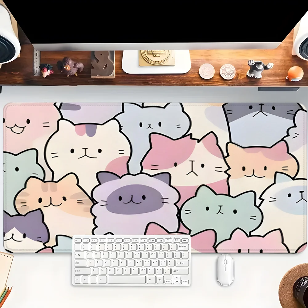 

Коврик для мыши с мультяшным котом, милый игровой коврик для мыши XXL, резиновая основа с прошитыми краями, нескользящий настольный коврик, компьютерные большие настольные аксессуары