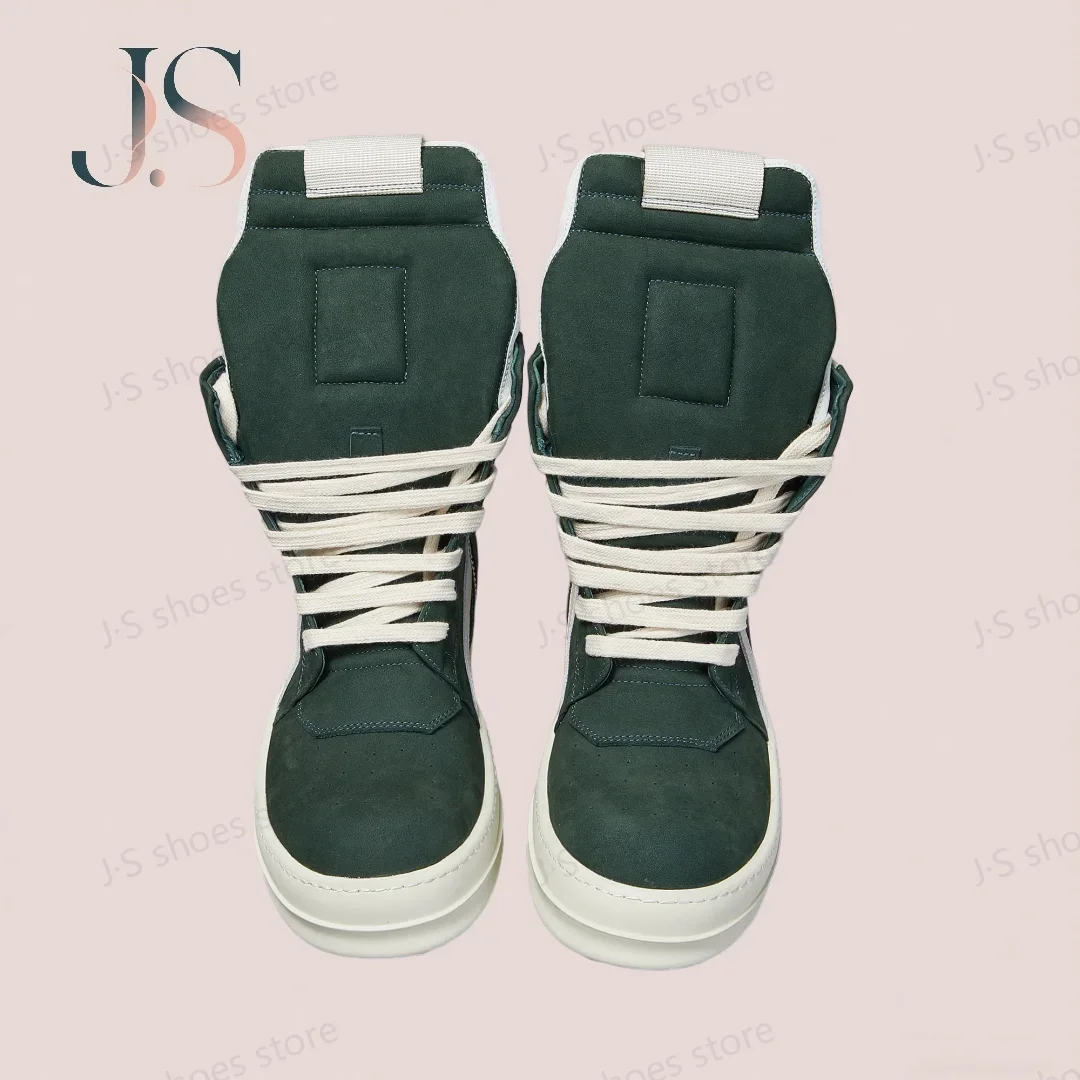 

R-o Outdoor Men Shoe Dark Green Suede Boots High Top Casual Shoes Retro Design Women Sneakers Leather Zipper Cowhide Ankle Boot