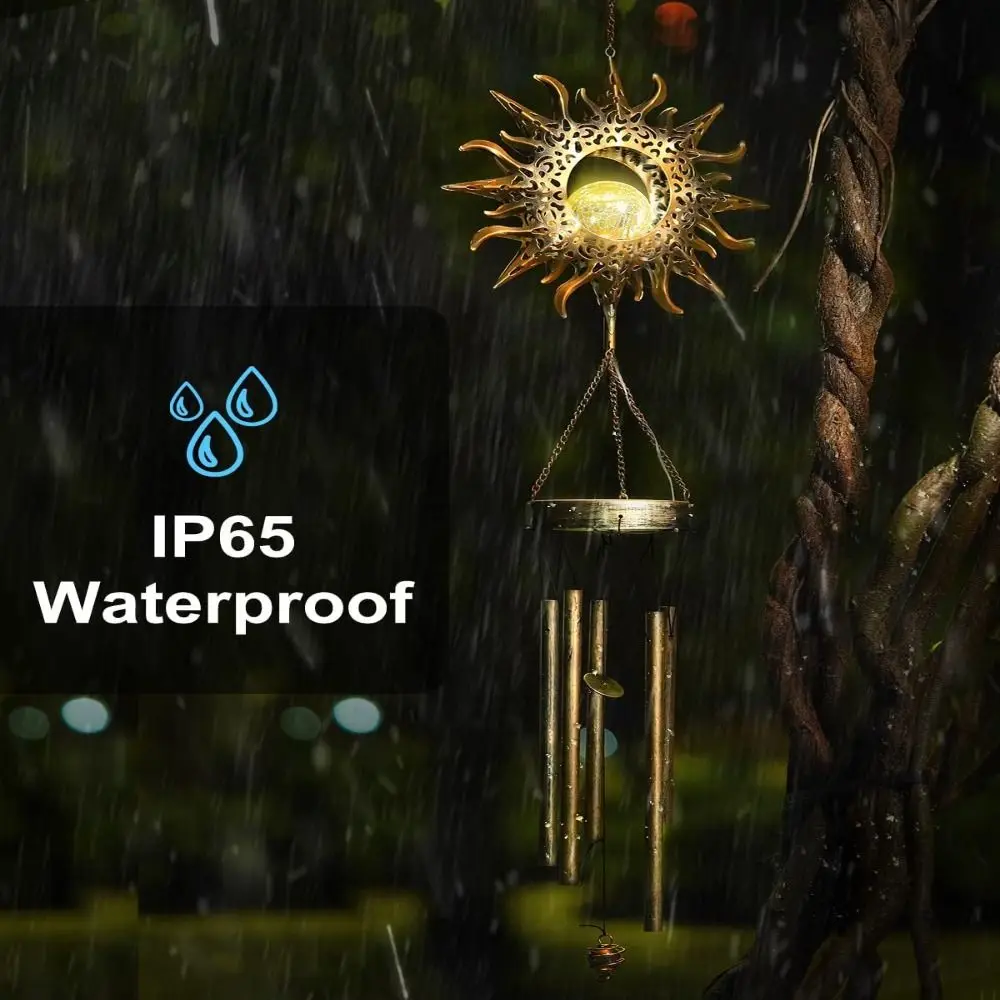 With Metal Tube Solar Lights Outdoor Hanging Waterproof Moon LED Solar Wind Chimes Creative Retro Aeolian Bells
