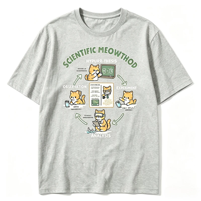 Funny Scientific Meowthod Cat Graphic T Shirt Science Teacher Gift Kitten Experiment Print Casual Short Sleeve Cotton Tee Tops
