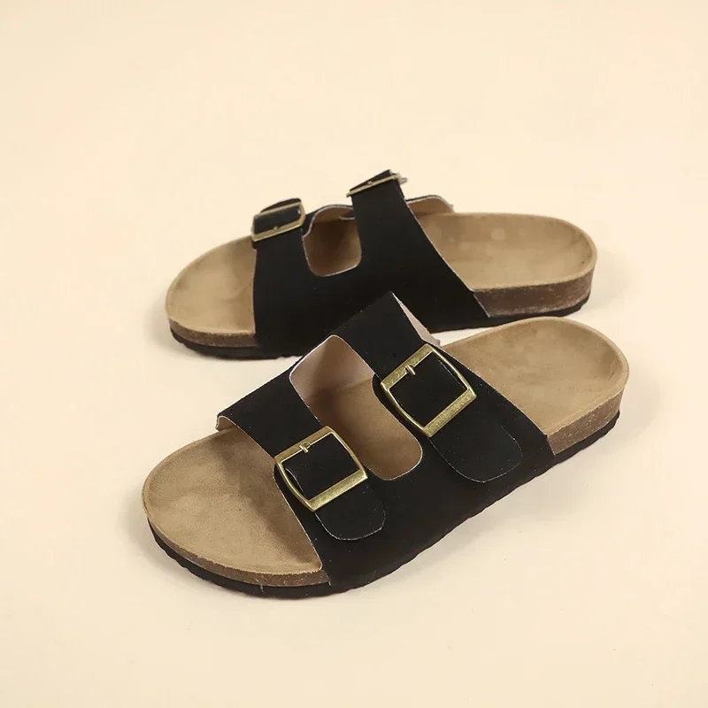 NEW Fashion Retro Women's Slippers Women's Sandals Outdoor Beach Double Button Cork Slippers Flat Shoes Plus Size Slides Women