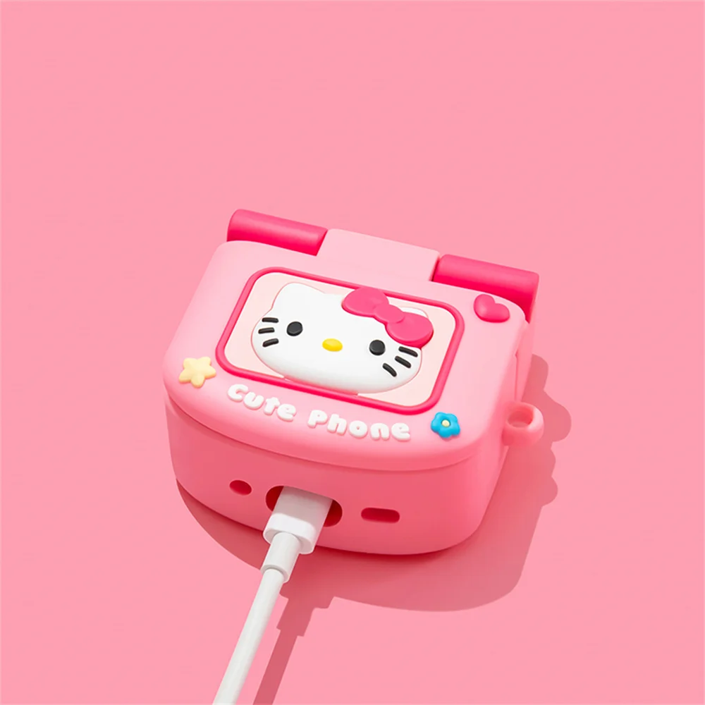 Cute Hello Kitty Flip Phone Silicone Earphone Case For Apple Airpods Pro 2 Air Pods 4 2 3 1 Wireless Headphone Protective Cover image 6
