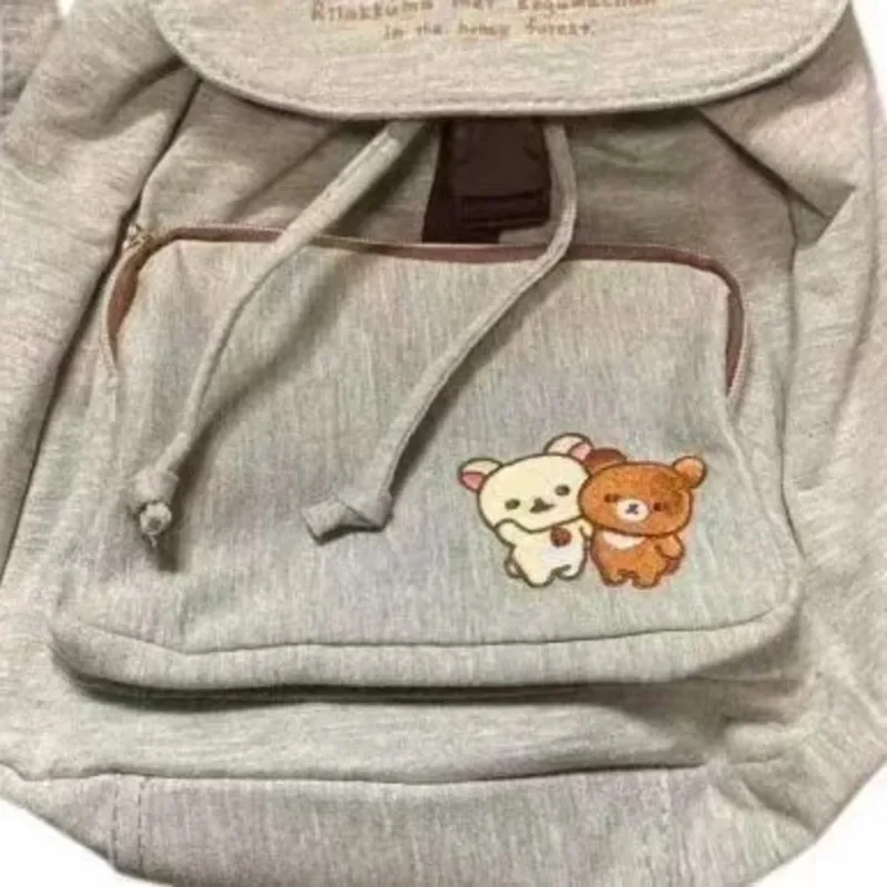 Rilakkuma Backpack Vintage Embroidery Backpack Y2K Kawaii Plush Backpack Japan Zipper Splicing Itabag Girl Student Backpack