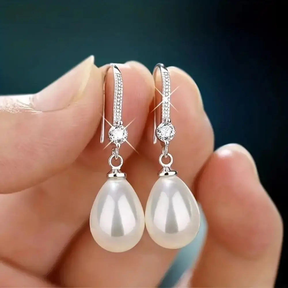 New Temperament Simple Water Drop Shape Simulation Freshwater Pearl Shell Beads Drop Earrings Female Exquisite Ear Jewelry