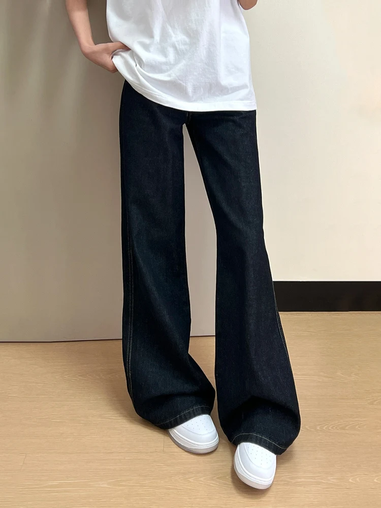 

Blue Wide Leg Men's Jeans Straight Tube Long Pants Loose Fit Washed American High Street Style Durable Standard Edition