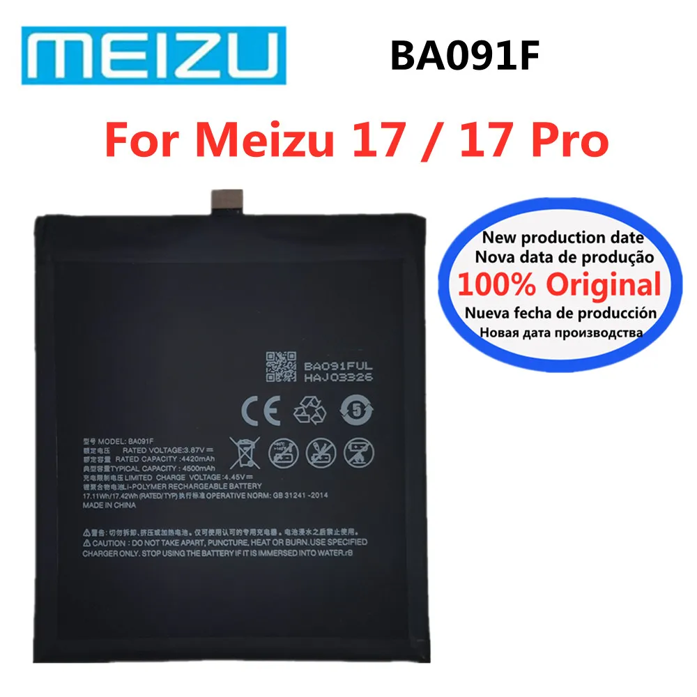 BA091F 4500mAh Original Battery For Meizu 17 PRO M081M M081Q M091M M091Q Phone Battery Fast Shipping