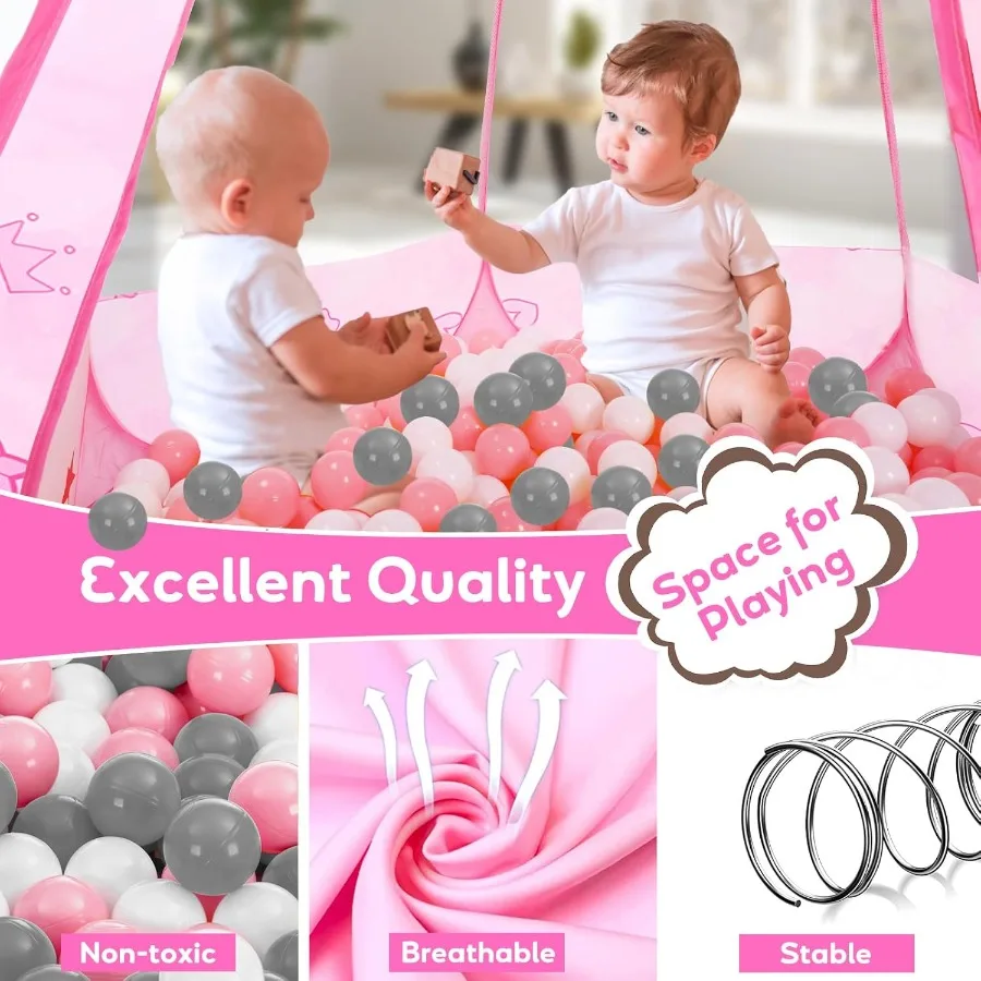 Baby Ball Pit for Toddler with 50 Balls Pop Up Play Tent for Girls Princess Toys for Indoor Outdoor Playhouse with Carry Bag