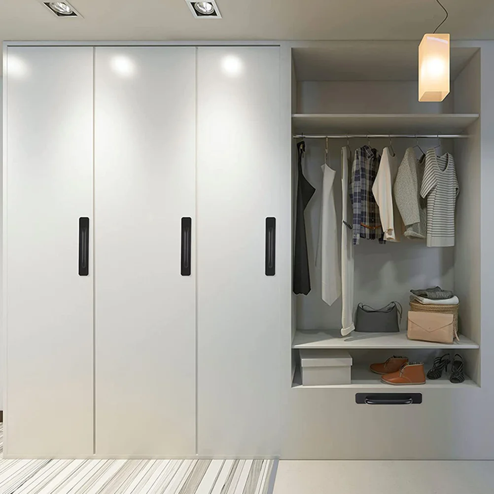 

2Pcs Self Stick Black Aluminium Alloy Handles For Cabinets Drawers Sliding Doors Easy Install