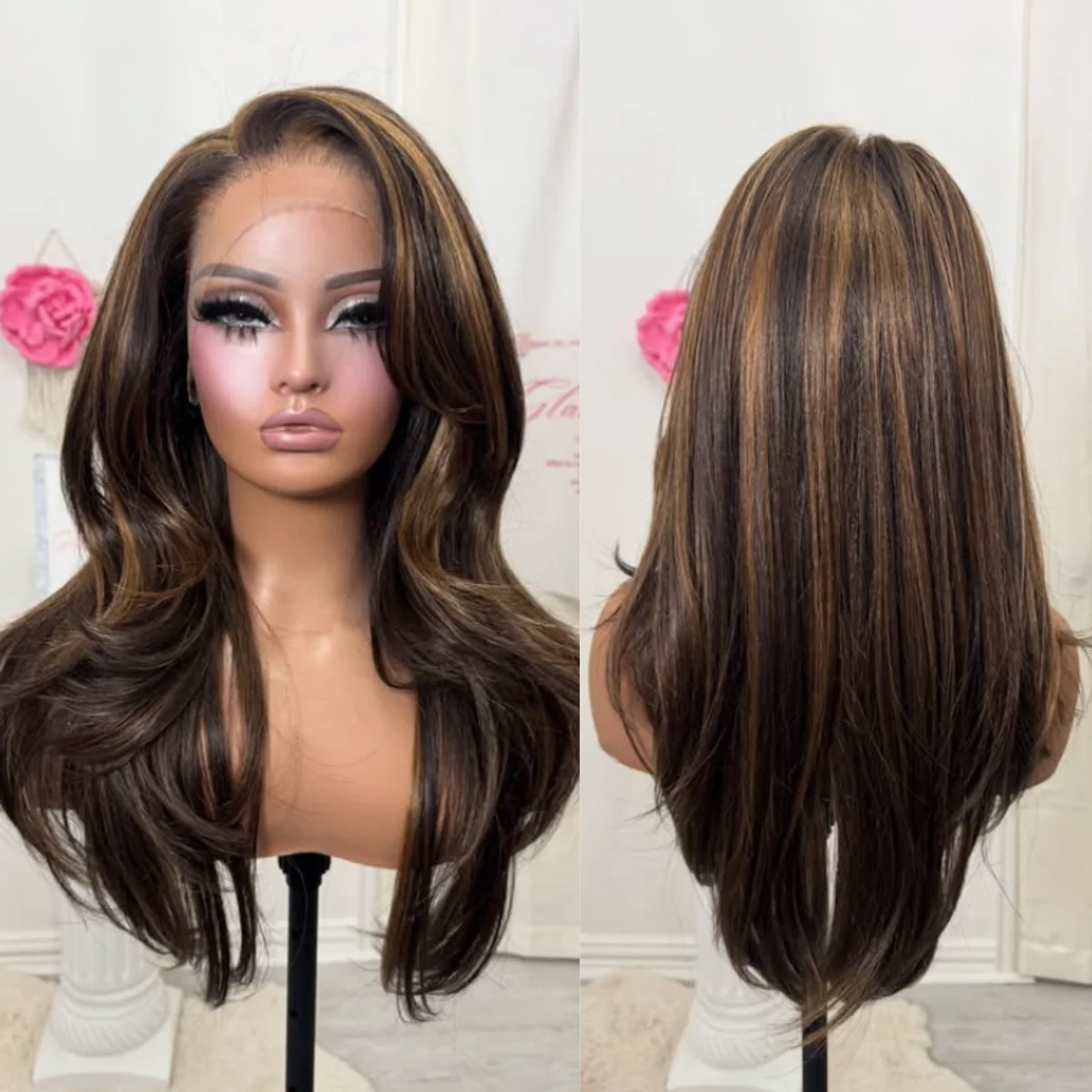 

Highlight Ombre Blonde Straight Lace Front Wig 13X4 HD Natural Wave Pre Plucked Glueless High Quality Synthetic Cospaly On Sale