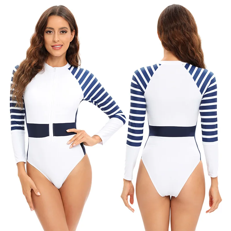 Swimwear Long Sleeves for Women One-piece Swimsuit Rash Guard Zipper Sun Protection Bathing Suit Snorkeling Suit Beach Wear