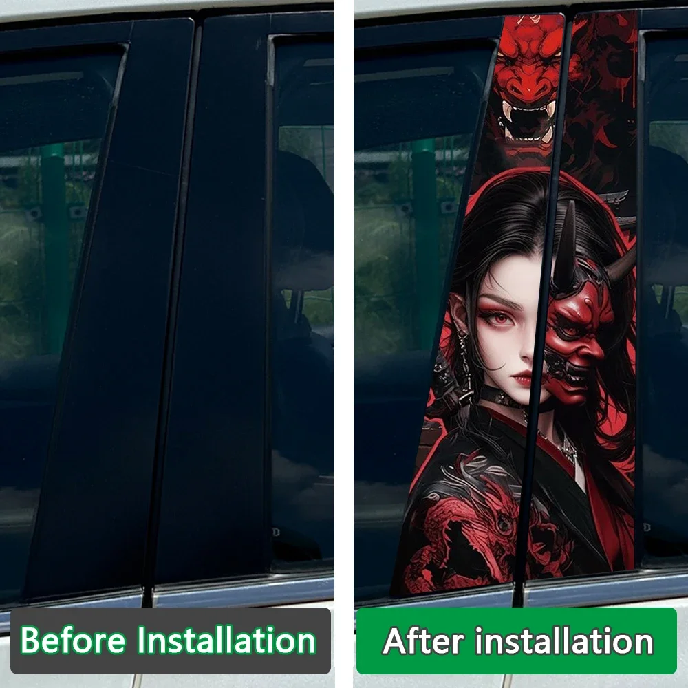 2Pcs/set JDM Female Soldier Car Center Pillar Sticker Janpanese Auto B Pillar Protective Film Decoration