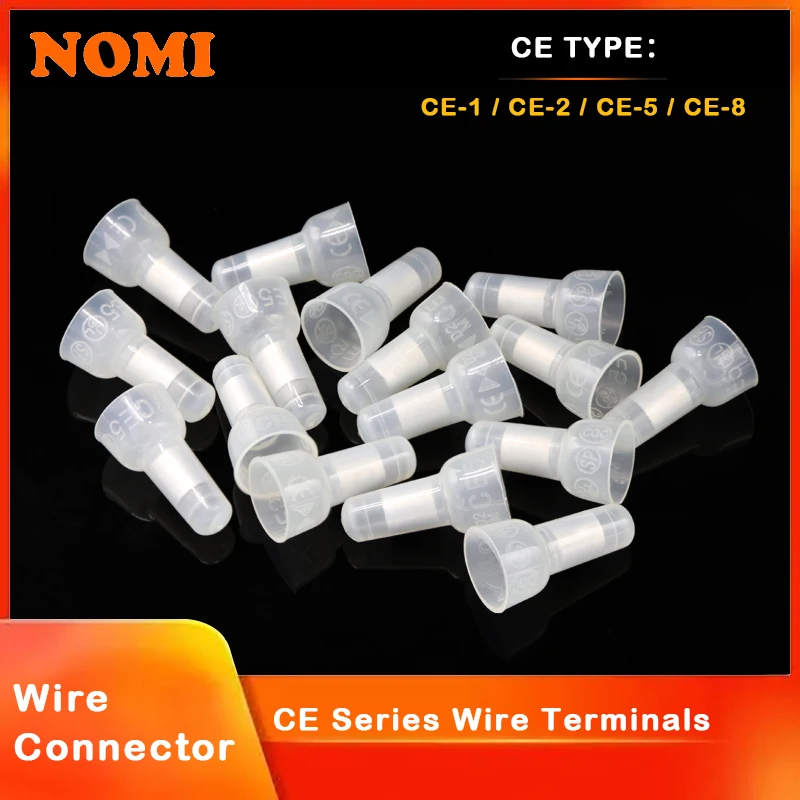 10~1000pcs CE Type Wire Terminal CE-1 CE-2 CE-5 CE-8 Pressure Line Nylon66 Closed End Cap Connector Car Audio Cable Crimp Splice