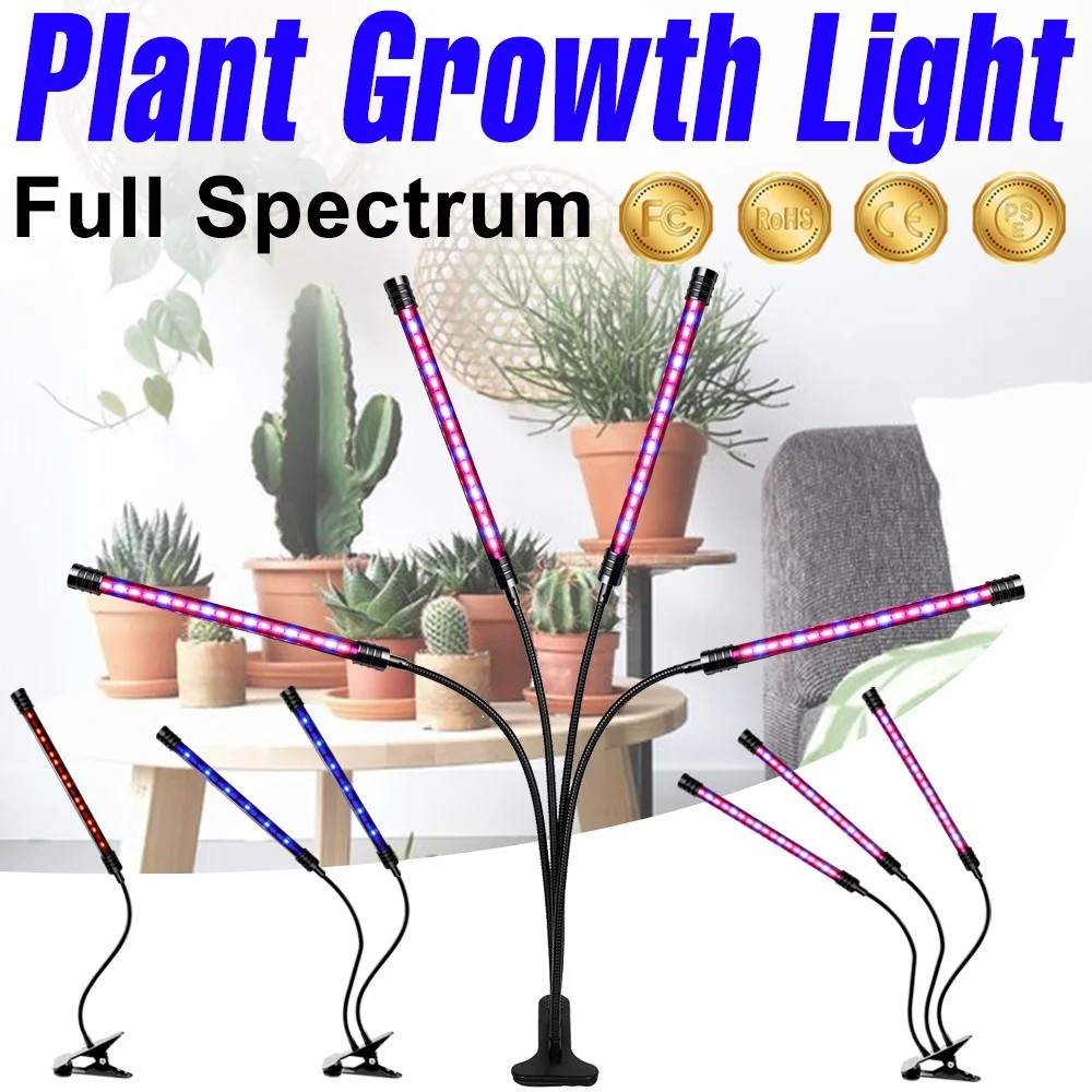 

USB-светильник для растений, полноспектральный светодиодный, для гидропоники, 5В, водонепроницаемый, с регулировкой яркости и таймером, автоматическое включение/выключение, 1/2/3/4 головки