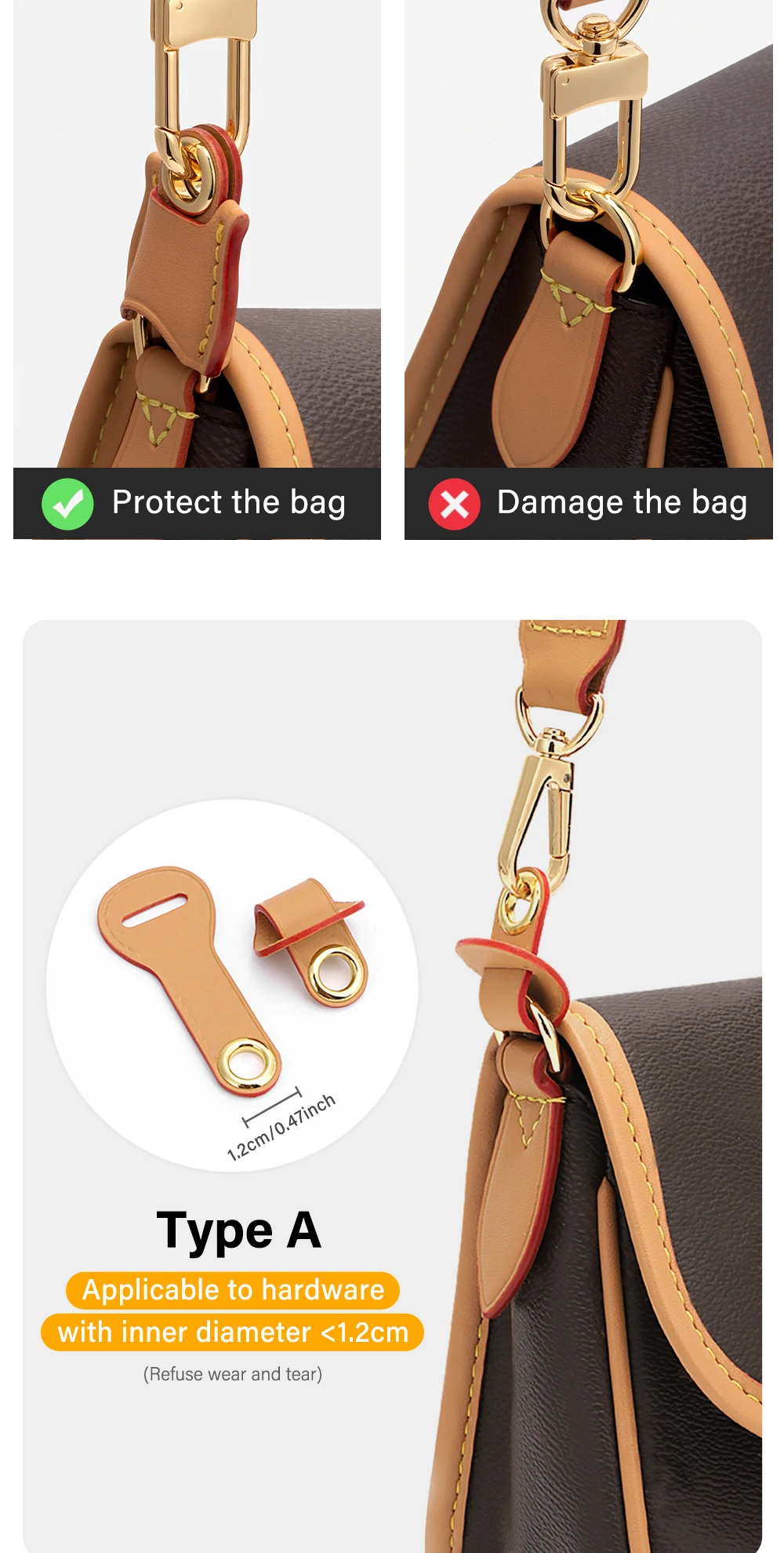 CRAZYSMITH Bag Strap Transformation for LV Diane Bag Punch-Free Hardware Protection Leather Anti-wear Buckle Bag Accessories