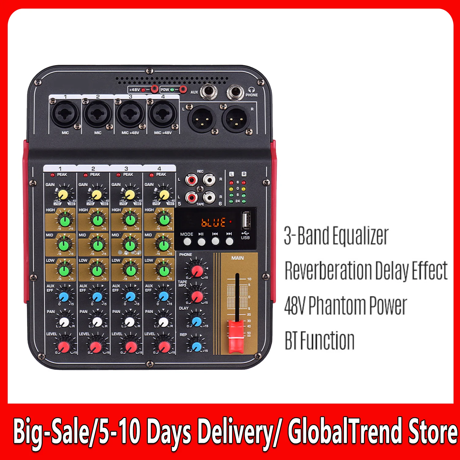 

TM4 Digital 4-Channel Audio Mixer Mixing Console Built-in 48V Phantom Power with BT Function Professional Audio System Recording