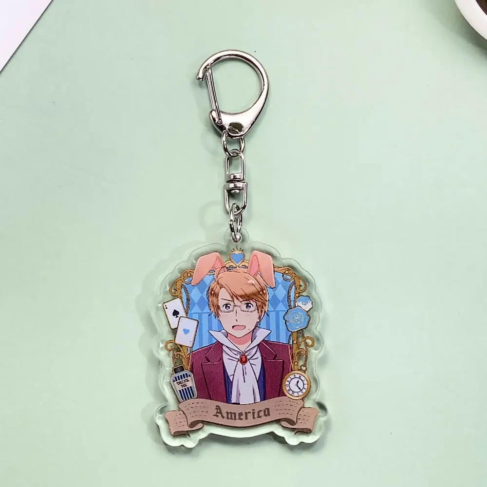 شخصيات أنيمي Hetalia الاكريليك سلسلة مفاتيح السيارة اكسسوارات العصرية Kawaii حقيبة سحر ظهره قلادة حلقة رئيسية هدايا للأصدقاء