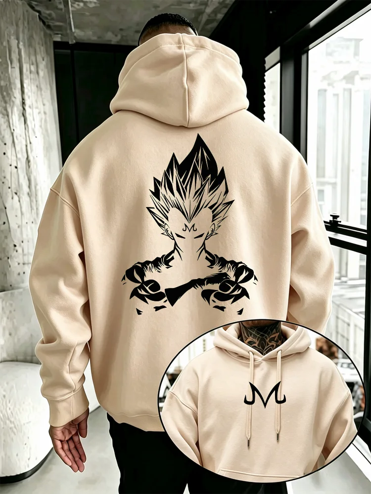 Dragon Ball Majin Vegeta Anime Hoodie Herren Vorder- und Rückseite Doppeldruck Oversized Kapuzenpullover mit Kordelzug und Tasche Street-Top – Detail 6