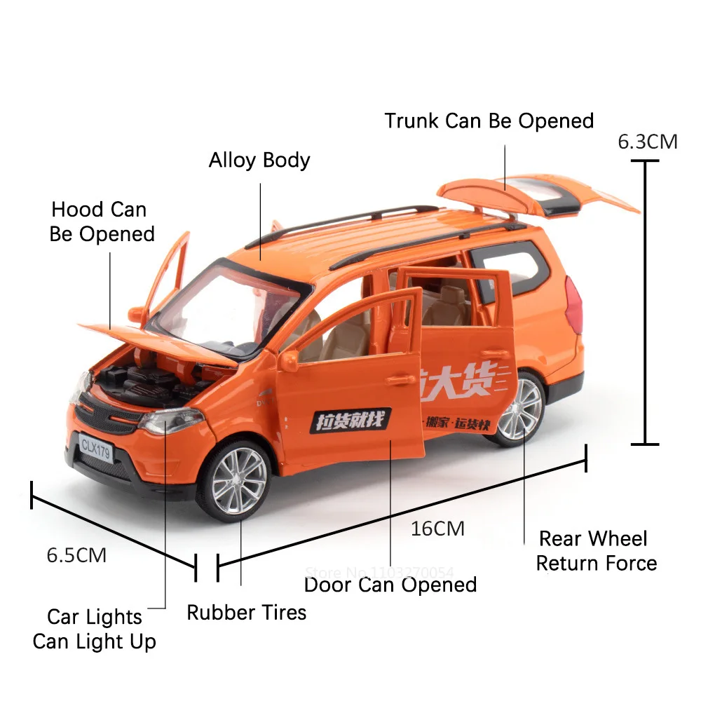 1/32 Wuling Hongguang VAN Automodell, Spielzeug, Legierung, Druckgussfahrzeuge, Gummireifen, 6 Türen, geöffnet, Ton, Licht, zurückziehbar, Geschenke für Kinder