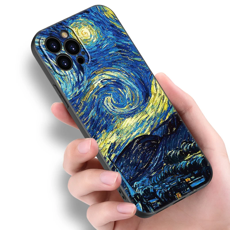 Van Gogh Olieverfschilderij Zwarte Telefoon Case Voor Xiaomi Redmi Note 13 Pro 12 11E Pro Plus 11S 11T 10 Pro 10T 5G 10S Cartoon Cover