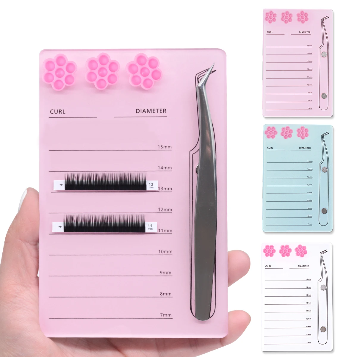 Eyelash Extension Holder Pallet Acrylic Scale Board With Flower Glue Cups  Strong Magnetic Force Pallet For Tweezers Lash Tools