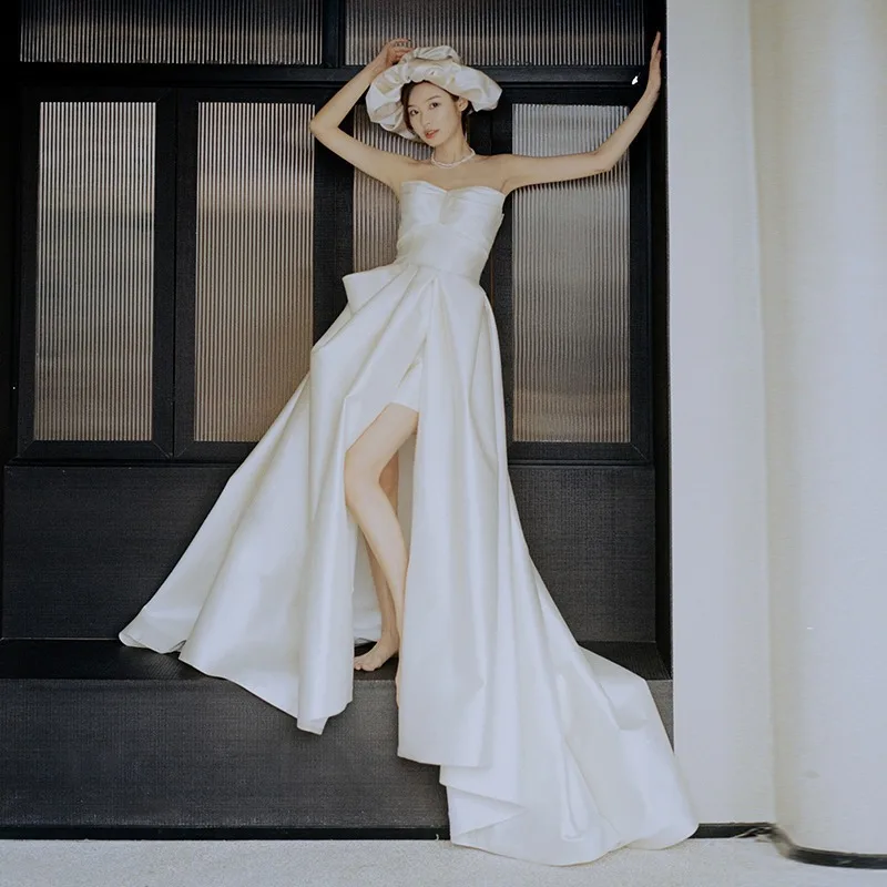 パーティー フォーマルシーン マッチライト ウェディングドレス 花嫁の気質 高級チューブサテン シンプルで証明書を取得 旅行