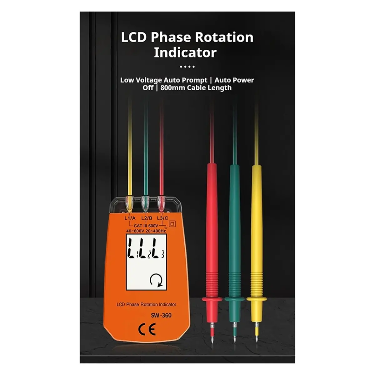 *N21R SW360 Phase Sequence Tester, 3-Phase AC Rotation Meter, Voltage/Current Detector, Phase Rotation Indicator for Electri
