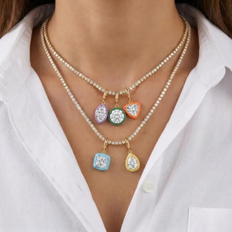 Women's Geometric White Zircon Pendant Necklace Nickel Free Lightweight Minimalist Jewelry for Wedding Guest Wear