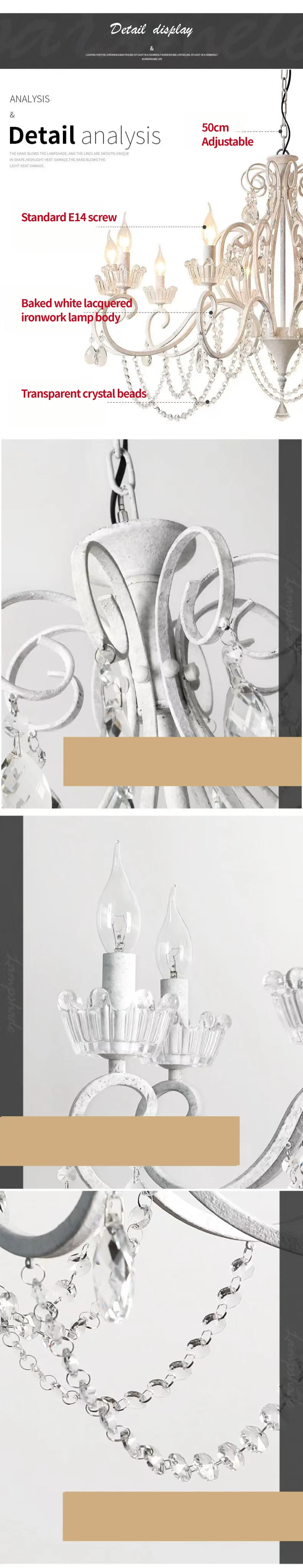 American Retro E14 LED Chandelier Pastoral White Metal