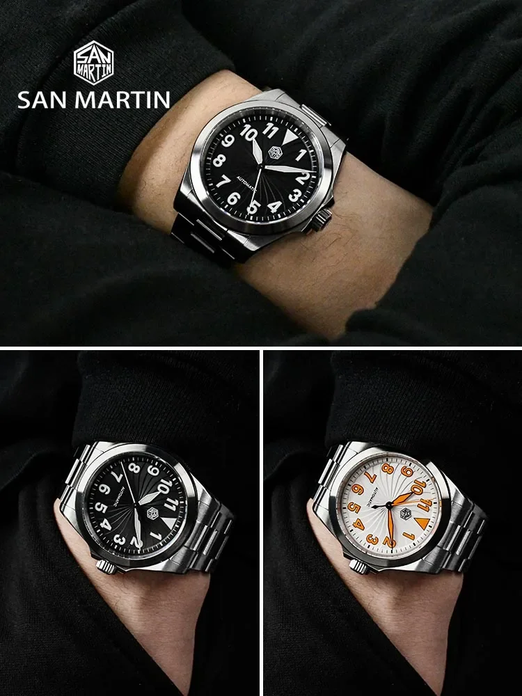 San Martin New 39.5mm Turbine Dial Pilot Watch NH35 Fashion Sports Automatic Mechanical Watches Sapphire Luminous 10Bar SN0132