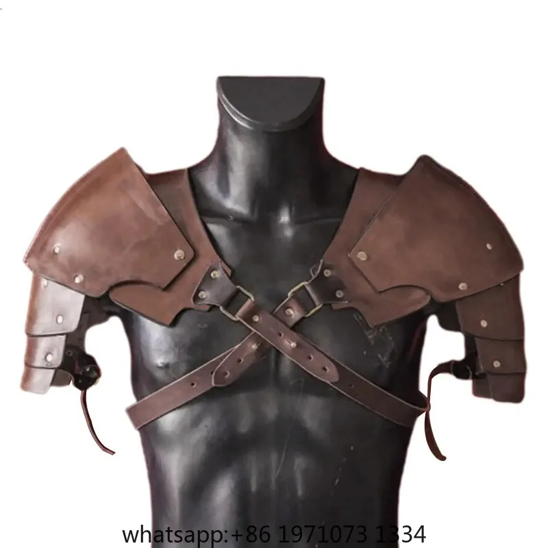 Leather Medieval Shoulder Pauldron Knight Adjustable Buckle Steampunk Shoulder Armors Cover Cape for Cosplay Party Men Costume