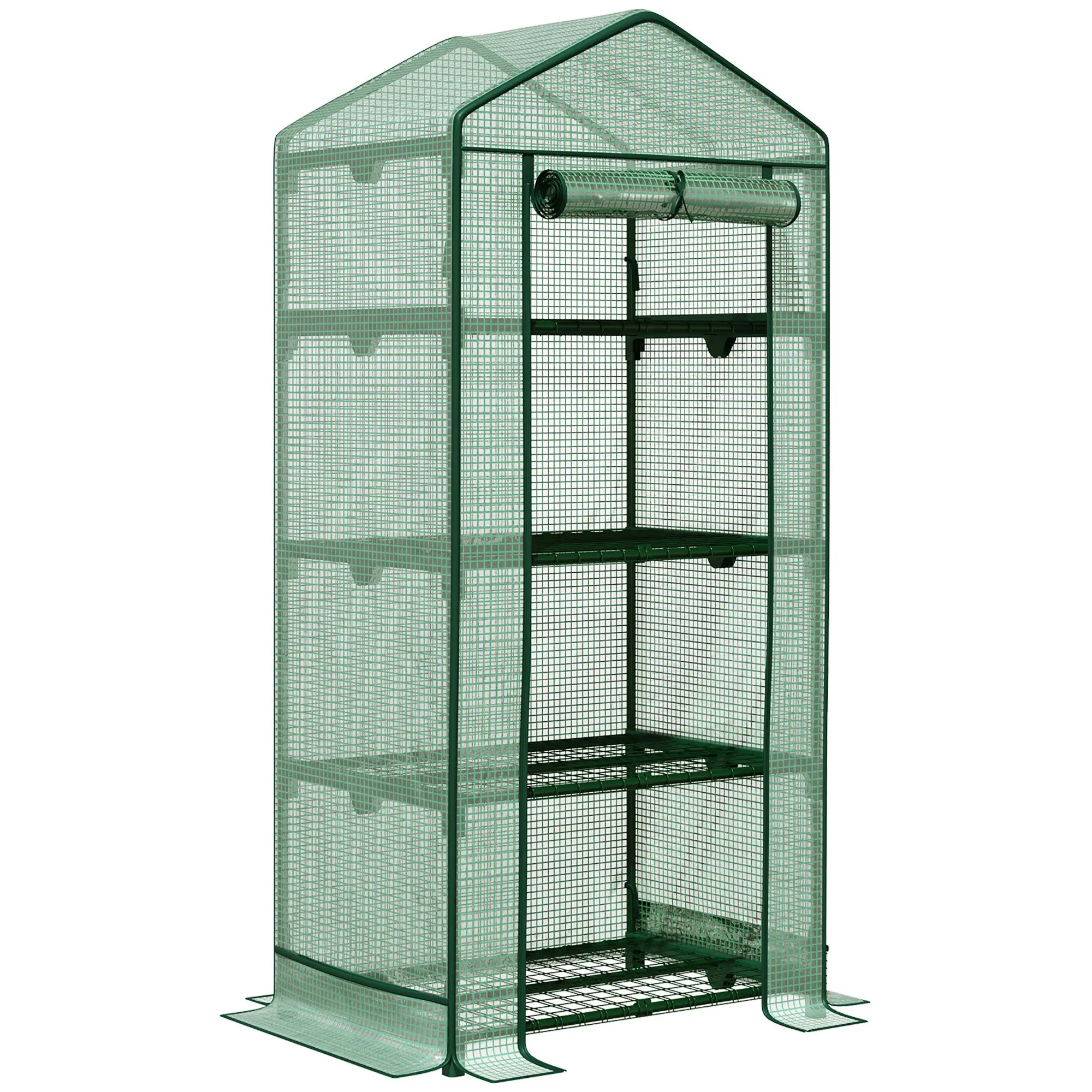 Utsunny Greenhouse Terrace with 4 Wire Shelves Roller Door Gardening Greenhouse for Pots 69x49x158 cm