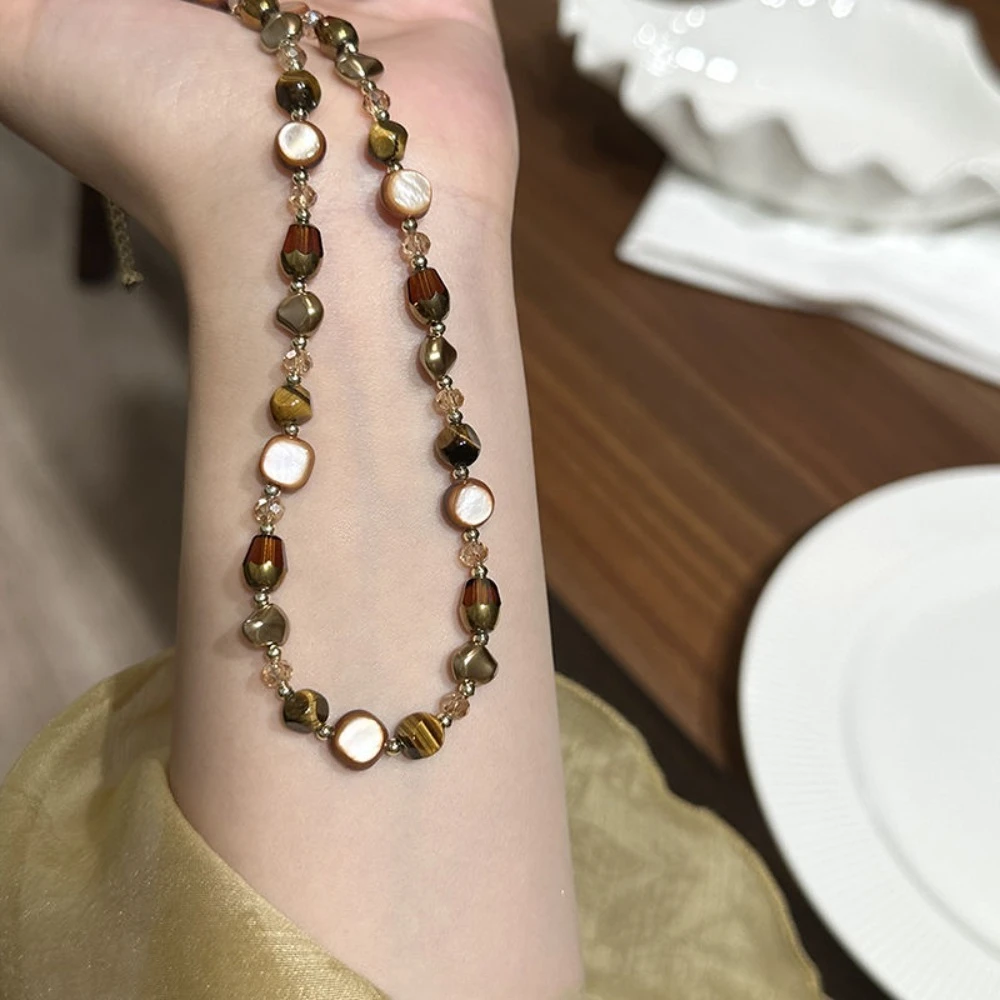Mirad Coffee Colored Pearl Bead Necklace with High-End Feel, Women's New Sweater Chain, French Light Luxury Gift