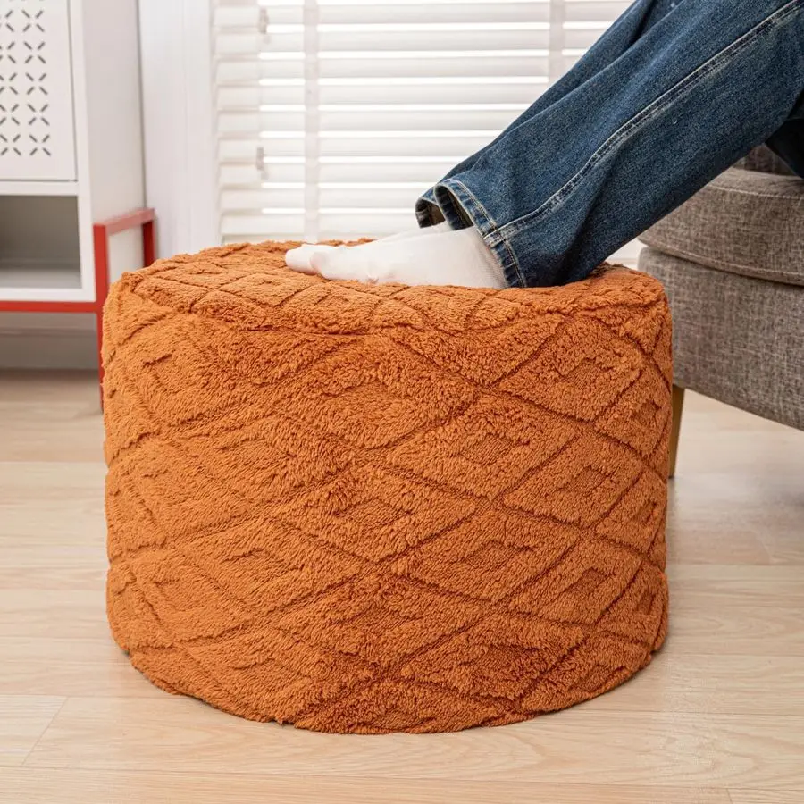 

Round Ottoman Pouf with AllinOne Foam Filling 20 x 14 Furry Ottoman Foot Rest Foot Stool for Living Room or Bedroom Burnt Orange