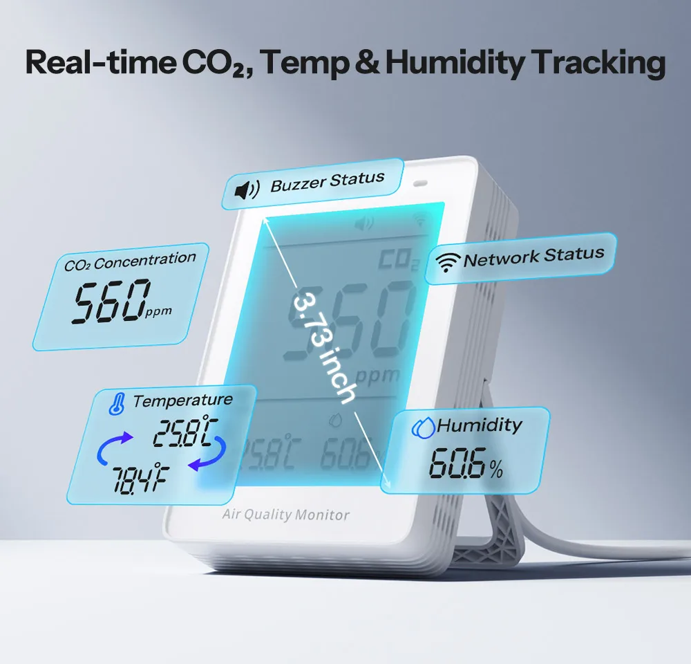 SONOFF AirGuard CO2 Matter Over WiFi Luftqualitätsmonitor SAWF-08P Temperatur-Feuchtigkeitsmesser Ton- und Lichtalarm Historische Daten – Detail 7