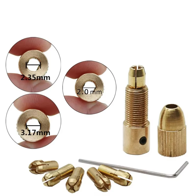 0.5-3mm Mini Drill Chucks Micro Collet Brass W/Wrench Adapter Household Electricity Accessories For Power Rotary Tool Acc