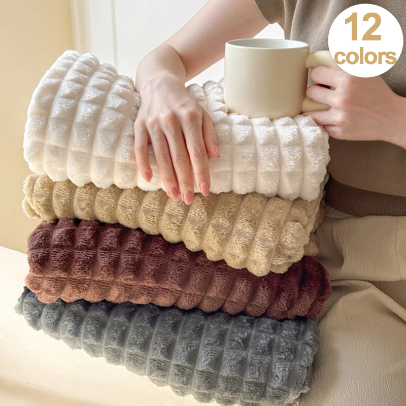 Warm Embrace: Plush Striped Flannel Throw Blanket - Super Soft, Thicker for Cozy Comfort, Stylish Touch to Your Living Space