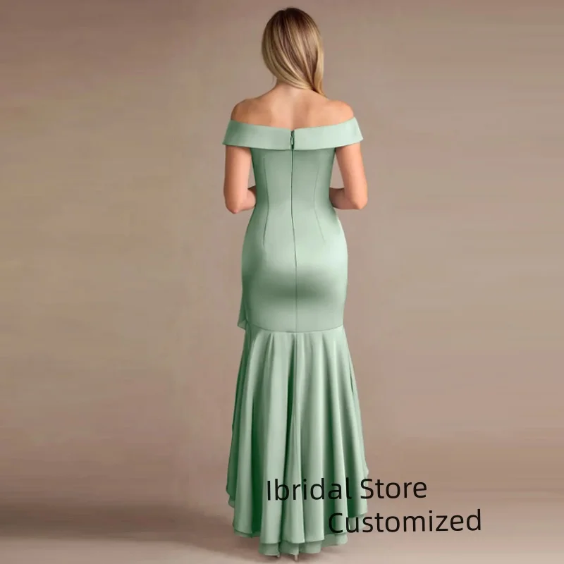 Customized Elegant  Ruffles Mother of the Bride Dress Classic Off the Shoulder High Low Mermaid Chiffon Robes Invitee Mariage