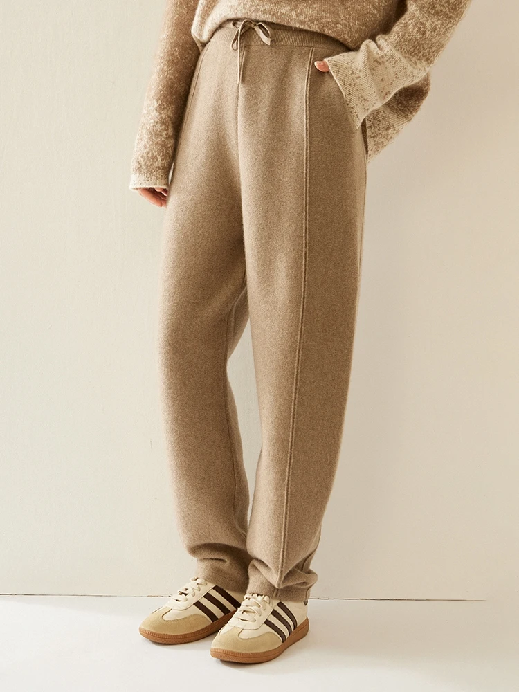 

ANGLE High Quality Women 100% Cashmere Pants High Waist Banana Pants Casual Simple Autumn Winter Thick Cashmere Knit Trousers